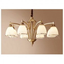 Pure Brass Large Luxurious Rustic Retro Vintage Brass Pendant Chandelier with Glass Shades