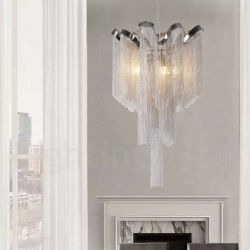 Aluminum Stream Tassel Chandelier E12/E14 Designer Pendant Light Silver Colour for Spiral Staircase