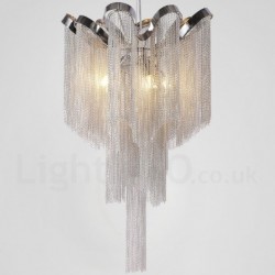 Aluminum Stream Tassel Chandelier E12/E14 Designer Pendant Light Silver Colour for Spiral Staircase