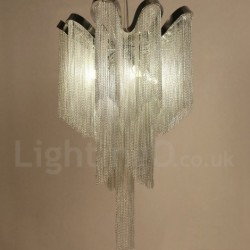 Aluminum Stream Tassel Chandelier E12/E14 Designer Pendant Light Silver Colour for Spiral Staircase