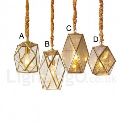 Pure Brass Rustic / Lodge Nordic Style Pendant Light with Glass Shade