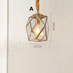 Pure Brass Rustic / Lodge Nordic Style Pendant Light with Glass Shade