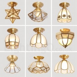 12 Inch Wide Pure Brass LED Rustic / Lodge Nordic Style Flush Mount Ceiling Light with Glass Shade