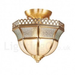 10" Wide Pure Brass LED Rustic / Lodge Nordic Style Flush Mount Ceiling Light with Glass Shade