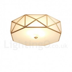 Pure Brass LED Rustic / Lodge Nordic Style Flush Mount Ceiling Light with Glass Shade