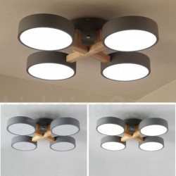 Wood Chandelier LED Modern Contemporary Nordic Style Flush Mount Ceiling Light with Acrylic Shade