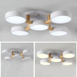 Wood Chandelier LED Modern Contemporary Nordic Style Flush Mount Ceiling Light with Acrylic Shade