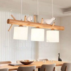 Wood LED Modern Contemporary Nordic Style Pendant Light with Glass Shade