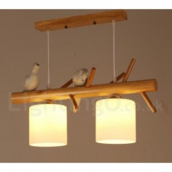 Wood LED Modern Contemporary Nordic Style Pendant Light with Glass Shade