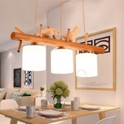 Wood LED Modern Contemporary Nordic Style Pendant Light with Glass Shade