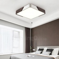 Retro Walnut Colour Wood Ultra-Thin Square Dimmable LED Flush Mount Ceiling Lights with Acrylic Shade | Also Can Be Used As Wall Light