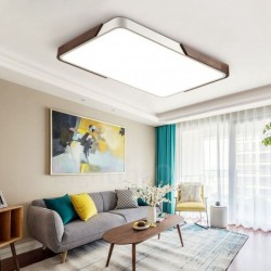 Retro Walnut Colour Wood Ultra-Thin Rectangle Dimmable LED Flush Mount Ceiling Lights with Acrylic Shade | Also Can Be Used As Wall Light