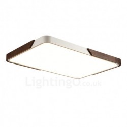 Retro Walnut Colour Wood Ultra-Thin Rectangle Dimmable LED Flush Mount Ceiling Lights with Acrylic Shade | Also Can Be Used As Wall Light