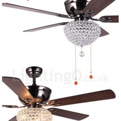 132CM (52") American Style Wood Retro Remote Control Ceiling Fan Light with Crystal Shade Mute Pure Copper Motor