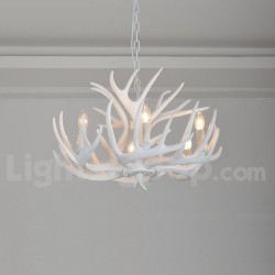 6 Light Rustic Artistic Retro Antler White Chandelier