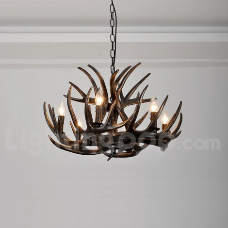 6 Light Rustic Artistic Retro Antler Black Chandelier - Lighting Pop