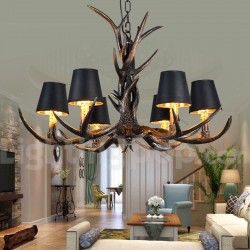 6 Light Rustic Artistic Retro Antler Black Vintage Chandelier