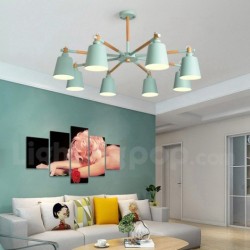 Nordic Modern Contemporary Macaron Wood Round Chandelier