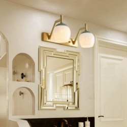 European Retro Pure Brass Bathroom Wall Light with Glass Shade