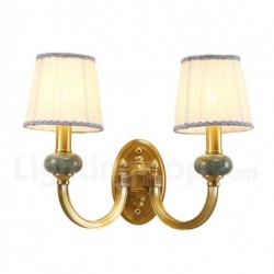 European Pure Brass Wall Light with Fabric Shade