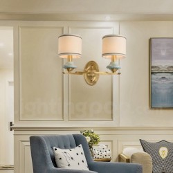 American Pure Brass Round Wall Light with Fabric Shade