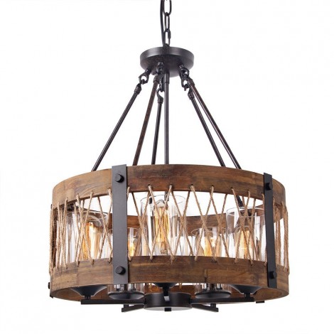 5 Light Drum Vintage Wooden Chandelier Industrial Wind Loft Coffee Wood ...