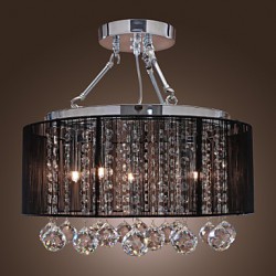 Modern Crystal Flush Mount with 5 Lights Black Fabric Shade