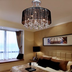 Modern Crystal Flush Mount with 5 Lights Black Fabric Shade