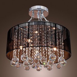 Modern Crystal Flush Mount with 5 Lights Black Fabric Shade