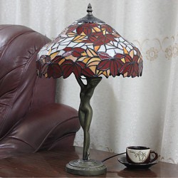 60W Colorful Pretty Table Lamp Patterned With Red Leaf-Goddess Body Pole